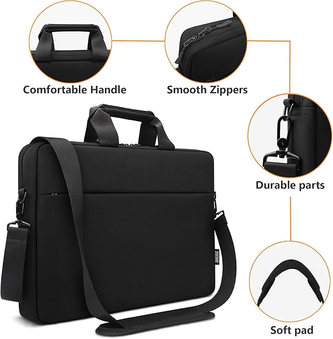 TECOOL Laptop Bag 15 15.6 16 Inch, Waterproof Laptop Case Sleeve Messenger Bag Briefcase with Shoulder Strap for 15 15.6 16 Inch Lenovo HP Dell Acer ASUS Notebook, MacBook Pro 16, Black