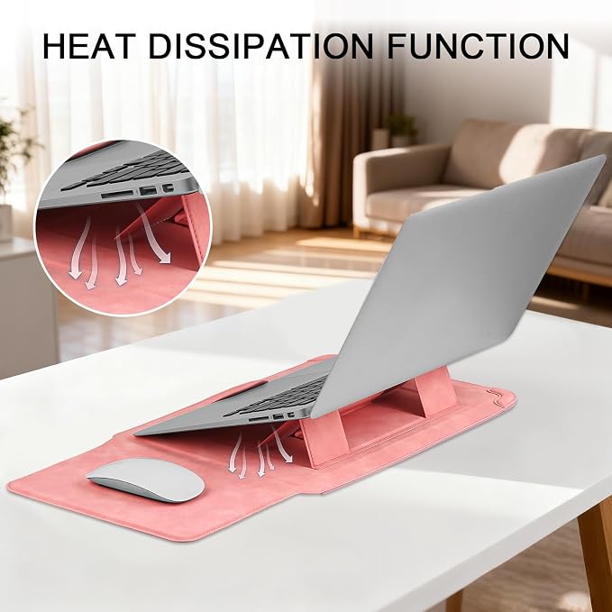 HoYiXi 15.6 16 Inch Laptop Sleeve Case with Stand Feature for MacBook Pro 16 2025 & 2021,ASUS Vivobook 15/MacBook Pro 15/Surface 3/Matebook D15/Galaxy Book Flex,15-16'' Laptop Cover,Rose Red