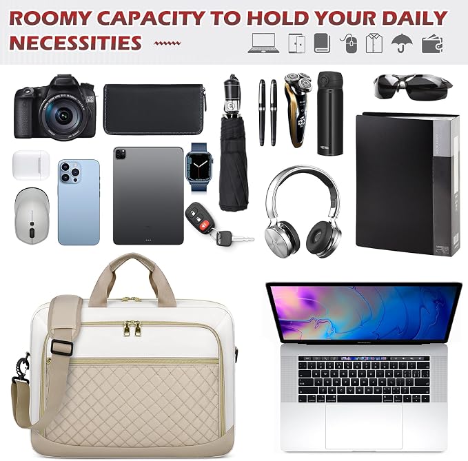 NEWHEY Laptop Bag 17.3 Inch Laptop Briefcase for Women Men Waterproof Shoulder Messenger Bag Large Computer Bag for Business Office Work College, Khaki&Beige