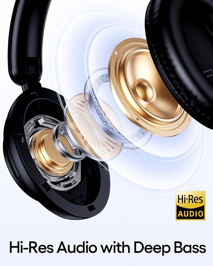 TAGRY Hybrid Active Noise Cancelling Headphones 100H Playtime Wireless Over Ear Bluetooth Headphone with Fast Charging Hi-Res Audio Comfort Earcups Headsets for Travel Home Office Phone PC Dark