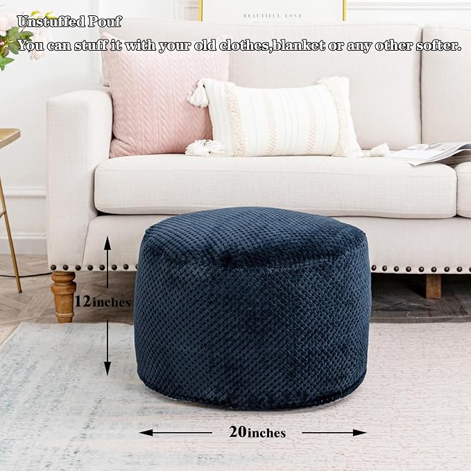 Asuprui Pouf Ottoman Unstuffed Ottoman Foot Rest No Filler Foot Stool 20x20x12 Inches Fuzzy Chair Floor Pouf Chair with Storage for Living Room Bedroom Navy Blue