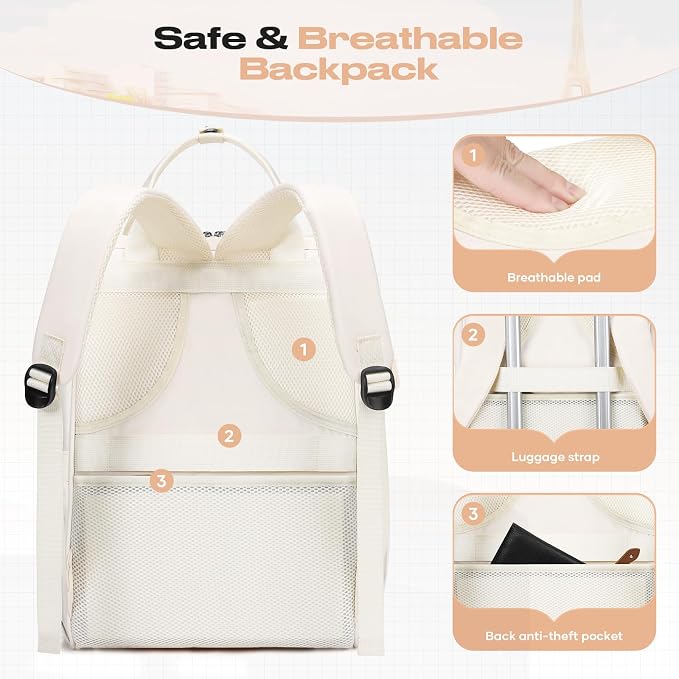 Maelstrom Travel Backpack for Women Men,Laptop Backpack Fits 15.6-17.3 Inch Laptop, Nurse/Work Bag with Insulated Lunch Box (Beige)