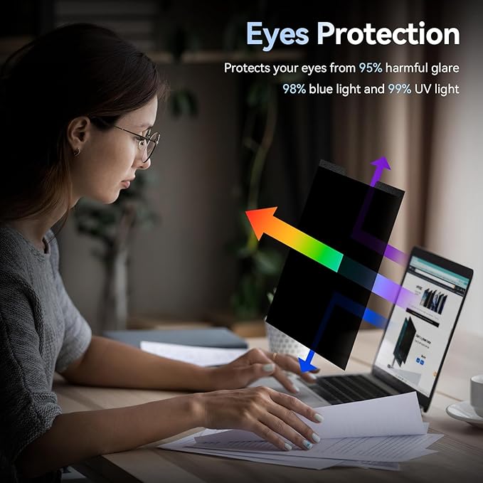 Magnetic 14 Inch Laptop Privacy Screen for 16:10 Computer Monitor, Removable Anti Glare Blue Light Filter Protector, 14 in Privacy Shield Compatible with Lenovo Hp Dell Acer Asus Thinkpad Envy Xps
