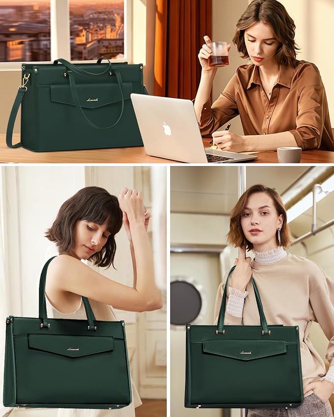 LOVEVOOK Laptop Bag for Women, 15.6 inch Laptop Tote Bag 2-in-1 Professional Work Bag Business Briefcase with Clutch Purse, Waterproof Leather Computer Handbag for Teacher Office Travel