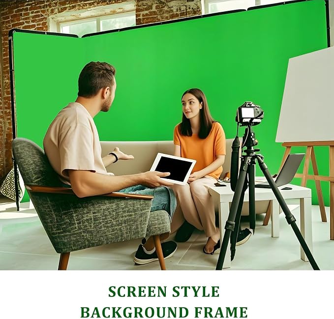 7.87ft x 13.12ft Green Screen Backdrop with Stand, Large Professional Collapsible Backdrop System for Photo Studio, Video Shooting, Live Streaming, Gaming