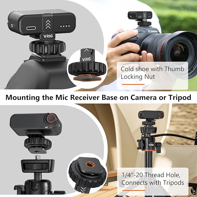 VRIG Cold Shoe Mount Adapter for DJI MIC 2, MC-02 Camera Adapter with 1/4" Screw Mic 2 Accessories for Use on Cages Tripods or on Camera Hot Shoe for Vlogging Video