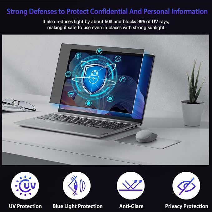 14" Privacy Screen Computer for 16:10 Aspect Ratio, 2-Sided Removable Anti-Peeping/Anti-Glare, Blue Light Block, UV Protect, Reduce Strain, Anti-Scratch, Fits 14-inch 16:10 Protector Film