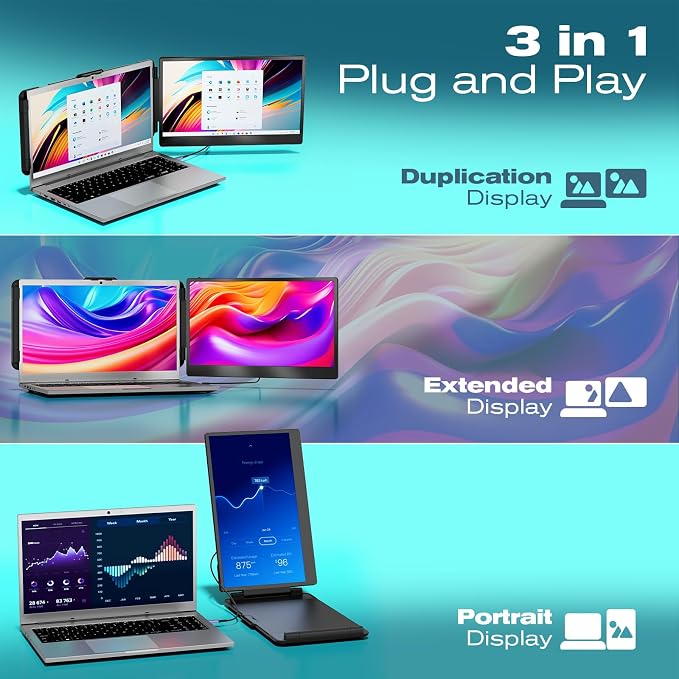 Teamgee Laptop Screen Extender, 14" IPS 1080 FHD Portable Monitor with Built-in Speakers & Kickstand, Compatible with Mac Windows Android Dex Harmony, S1 Laptop Monitor Extender Fits 13"-17" Laptops