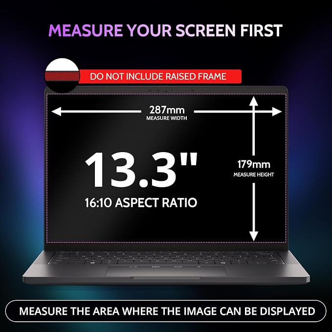 Peslv 360° 4 Way Laptop Privacy Screen for 13.4 & 13.3 Inch 16:10 Aspect Ratio Computer Monitor, Anti Glare Blue Light Spy Filter Private Cover, Bubble-Free Black Security Protector