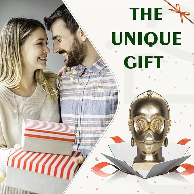 Home Decor Office Living Room Decor Robot Head Headphone Stand, Gold Metallic Finish, 10.63 x 7.09 x 5.91 inches, Decorative Display Holder for Gaming Headsets