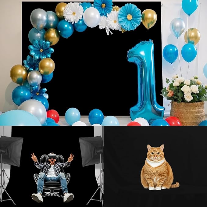 6x9ft Black Photography Backdrop, High Density Polyester Fiber Photo Background Cloth is Foldable and Machine Washable, Suitable for Photo Background Video Photography Studios