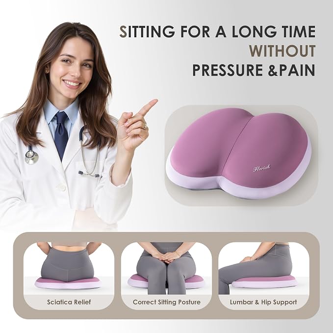 FLORICH 3 PCS Seat Cushion for Carseat Lumbar Support Pillow Car Neck Headrest Pillows Ultrathick Memory Foam Seat Pads Pressure Relief Back Cushion for Office Chair(Purple)