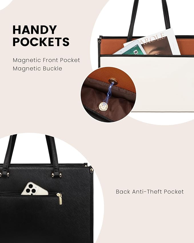 LOVEVOOK Laptop Bag for Women, 17.3'' Laptop Tote Purse 2-in-1 Professional Work Bag Business Briefcase with Clutch Purse, Waterproof Leather Computer Handbag for Teacher Office Travel