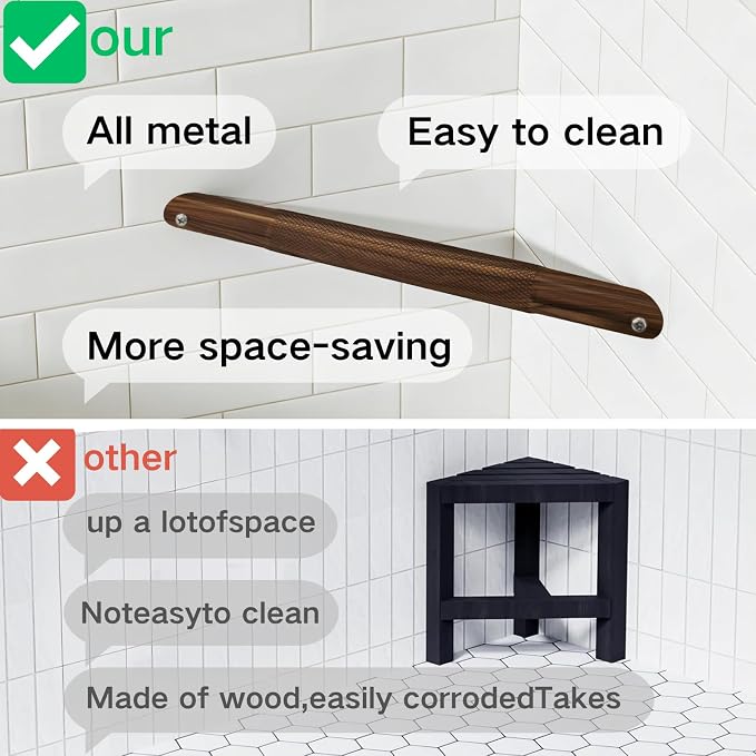 Shower Foot Rest Bar– Stainless Steel Shower Foot Rest for Shaving Legs with Non-Slip Grip, Space-Saving & disassembly Design for Bathroom– Walnut