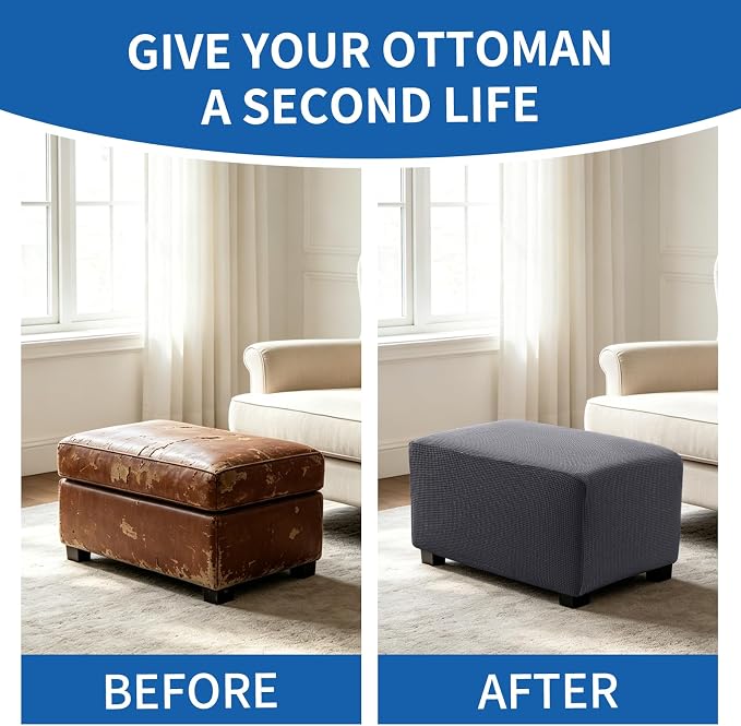 Ottoman Covers Ottoman Slipcovers Folding Storage Stool Washable Furniture Protector,Elastic Foot Stool Foot Rest Protector for Living Room Bedroom,Medium,Dark Gray