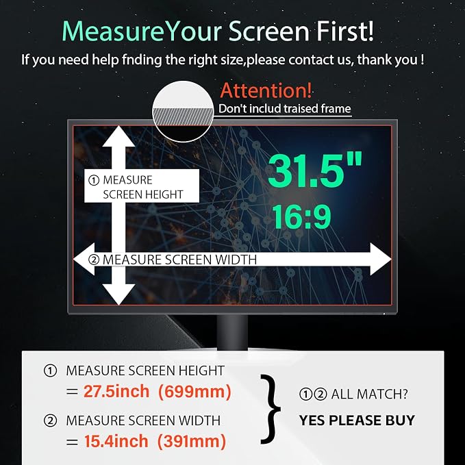 [2 Pack] Magnetic Hanging 31.5 Inch Computer Privacy Screen for 16:9 Aspect Ratio Widescreen Monitor, Removable Eye Protection Anti Glare Blue Light Computer Monitor Privacy Filter