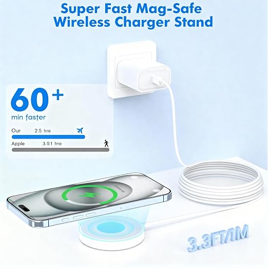 Magnetic Wireless Charger,[Apple MFi Certified]iPhone Charger Apple Mag-Safe Charger with 15W 3.3FT iPhone Fast Magnetic Charging Pad for iPhone 17 Pro Max/17 Air/16 Pro/16/15 Pro Max/14/13/12/AirPods