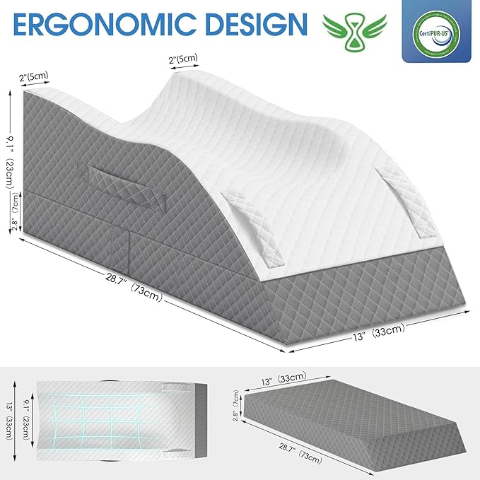 TranquilRelax Elevation Pillows for Leg After Surgery, Memory Foam Adjustable Leg Wedge Pillow for Injury or Rest, Ankle Pillow for Sleeping Blood Circulation Grey