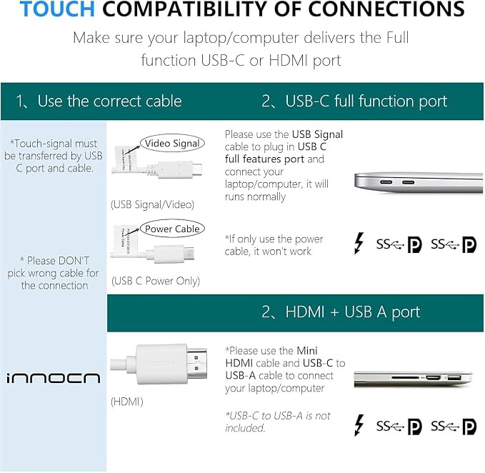 INNOCN 15.6 inch Portable Monitor Touchscreen for Laptop FHD 1080P USB C HDMI External Display Travel Second Monitor for MacBook Windows Tablets Android Chrome PS4 Switch Mini PC, No Battery