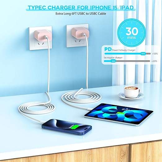 [Apple MFi Certified] iPhone 17 16 Pro Max Quick Charger,3Pack 20W USBC Wall Charger Block and 6 Feet USB C to USB C Fast Charging Cable for iPhone 17/17 Air/16 Pro/16 Pro Max/iPhone 15/15 ProMax/Plus