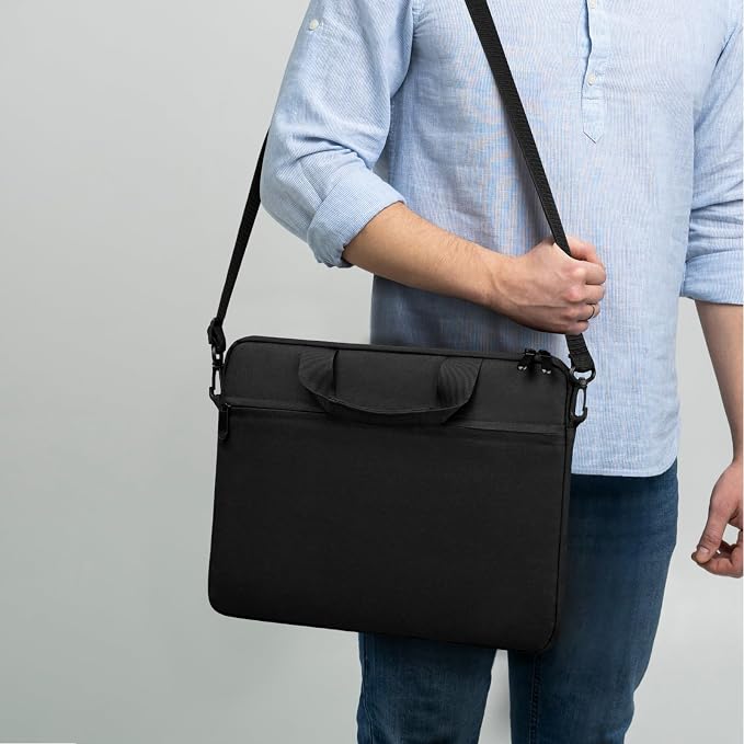 14-15 Inch Laptop Sleeve Bag Carrying Case Protective Computer Cover with Handle Shoulder Strap Compatible with 15 inch MacBook Air M5 M4 M3 M2 Acer ASUS HP Surface Dell Chromebook, Black