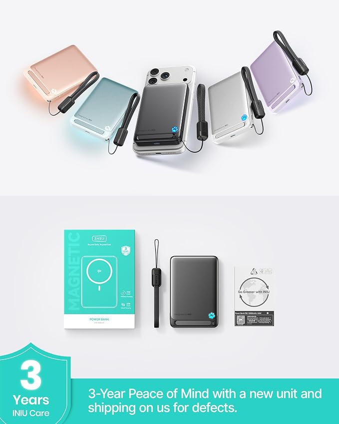 INIU for MagSafe Slimmest Portable Charger, Original Qi2 Certified Wireless Fast Charging, 10000mAh 45W Power Bank with USB C Cable, Flight-Safe Battery Pack for iPhone 17-12 Series, Pink