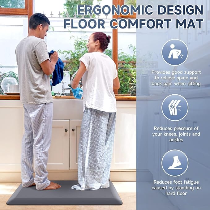 StepRite 4/5 Inch Thick Kitchen Mat Anti Fatigue Mat Kitchen Rugs Kitchen Decor Non-Slip, Stain & Water Resistant, Kitchen Mats Desk Mat for Kitchen, Office, Workshop, Grey, 17'' x 28''