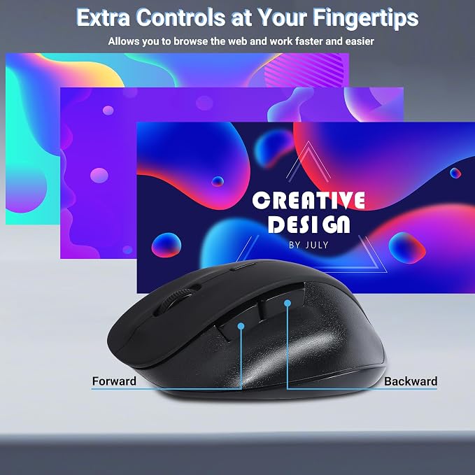 Wireless Mouse, 2.4G Ergonomic Optical Mouse, 5 Buttons,DPI Adjustable, USB Computer Mouse for Laptop, PC, Computer, Chromebook, Notebook (Black)