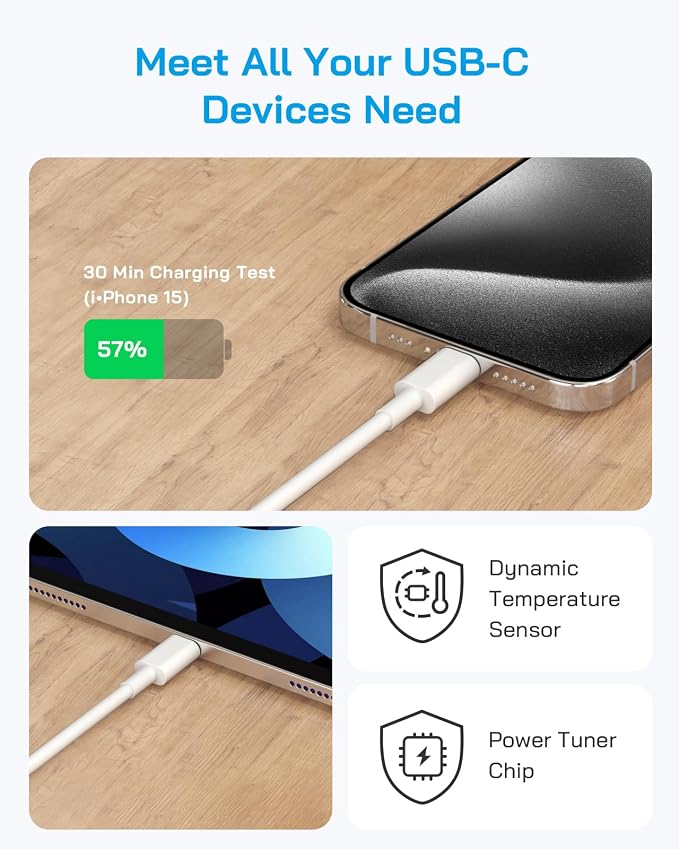 AISNI iPhone 17/16/15 Charger Fast Charging 3 Pack 20W USBC Charger Block with 6 FT Type C Charger Fast Charging Cord Compatible with iPhone 17/17 Plus/17/16/15 Pro Max/16/16 Plus/15/iPad Pro-White