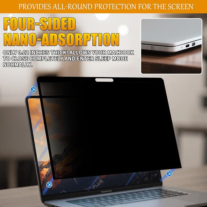 Privacy Screen Protector for MacBook Air 13 Inch (2018-2021, M1) - Nano-Suction Removable Anti-Spy Filter, Blue Light Blocking, Ultra-Thin Design