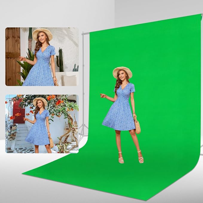 Green Screen Backdrop, 20x7ft (WxH) Photography Chromakey Greenscreen Background Sheet, Polyester Collapsible Green Backdrop Curtain for Streaming, Meeting, Photoshoot, Video Recording