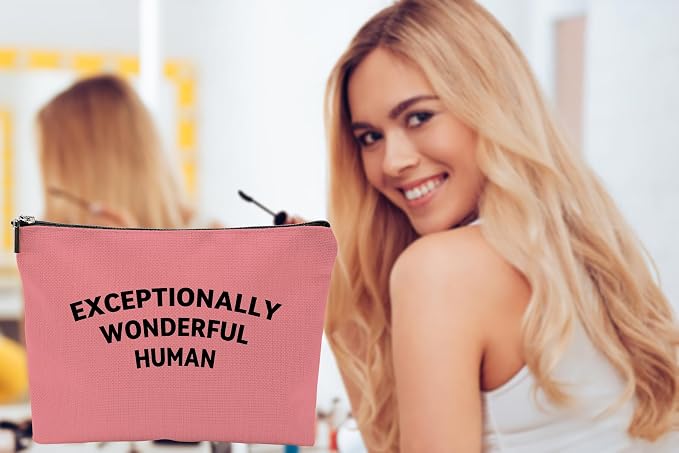 ZUYUROU Inspirational Makeup Bag Exceptionally Wonderful Human Cosmetic Pouch for Travel and Purse Organization Canvas Zipper Case Pink