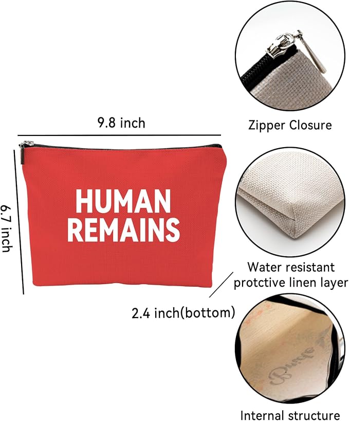 ZUYUROU Funny Human Remains Makeup Bag, Dark Humor True Crime Gifts for Women, Canvas Cosmetic Pouch for Travel and Purse Organization, Spooky Goth Novelty Zipper Pencil Case Red