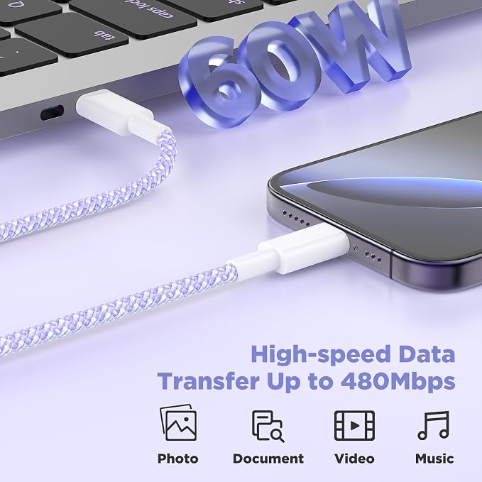 20W USB C Fast Charging for iPhone 17 Air/16/15 Pro Max,3Pack Colorful Mixed Charger Block with Braided Long USB C to C Cables (6/6/10ft) Compatible with iPhone16/15 Pro/15 Plus/iPad Pro