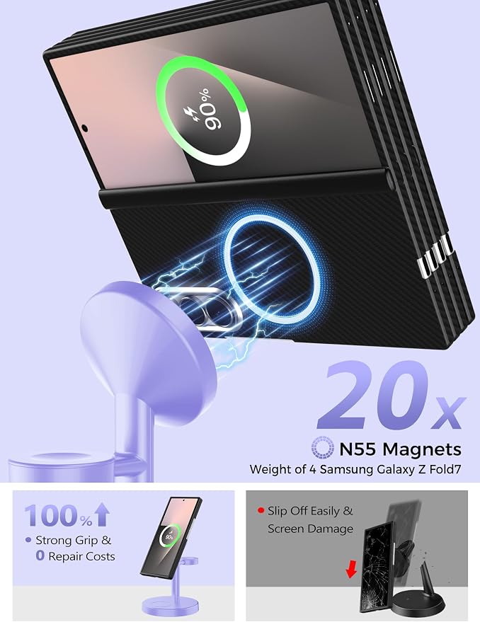 Magnetic Wireless Charger for Samsung, 3 in 1 Super Fast Charging Station Compatible with MagSafe, Phone Charger Stand for Samsung Galaxy S26 Ultra S25 Z Fold/Flip 7, Watch Ultra 8 7 6, Buds 4/3 Pro