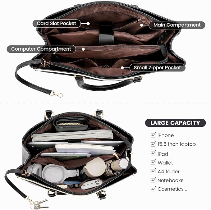 LOVEVOOK Laptop Bag for Women, 15.6 inch Laptop Tote Work Teacher Bags Cancas Computer Shoulder Bag,Black/Gray/White