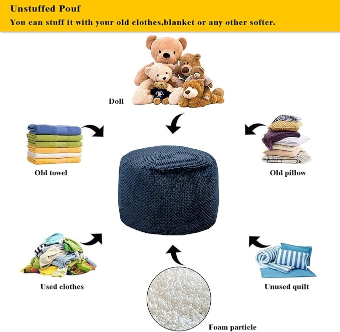 Asuprui Pouf Ottoman Unstuffed Ottoman Foot Rest No Filler Foot Stool 20x20x12 Inches Fuzzy Chair Floor Pouf Chair with Storage for Living Room Bedroom Navy Blue