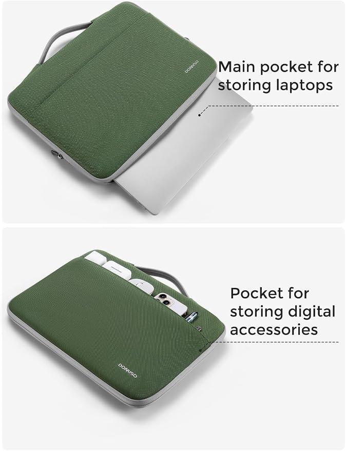 DOMISO 15.6 inch Laptop Case Sleeve Protective Cover Compatible with 16 inch MacBook Pro M4 M3 M2/Pro Max,15.6-16 inch HP Dell ASUS Lenovo Chromebook,Waterproof Computer Cases Bag,Avocado Green