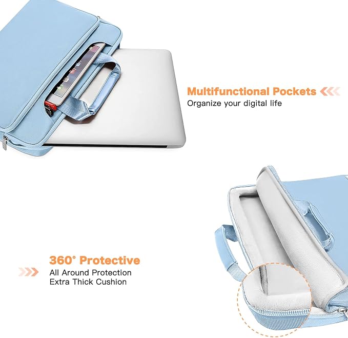 MOSISO 360 Protective Laptop Bag 13.3 inch, 13-14 inch Computer Bag Compatible with MacBook Air 13 inch/Pro 13 inch/Pro 14 inch,HP,Dell,Notebook, Laptop Carrying Case with Strap&Handle, Airy Blue