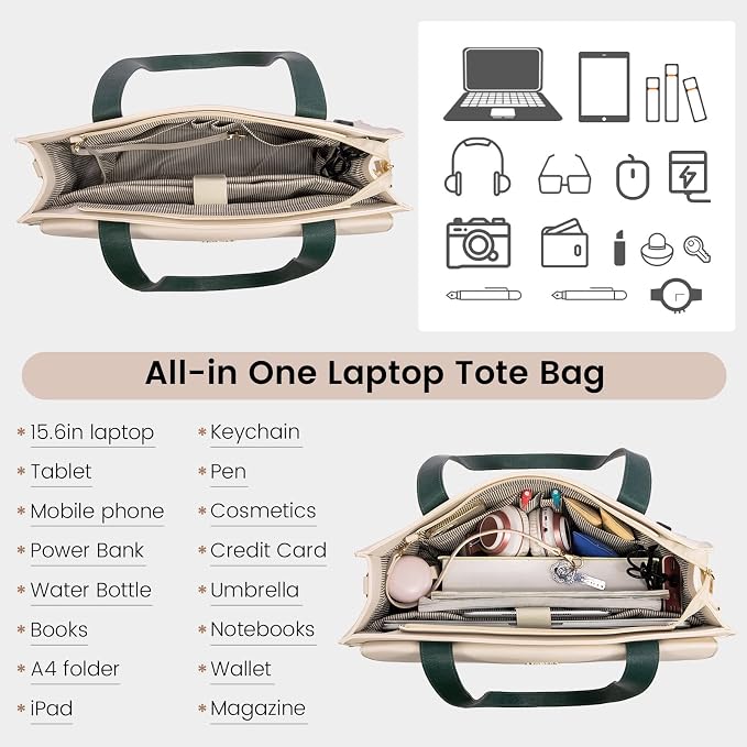 LOVEVOOK Laptop Tote for Women - 15.6 Inch Professional Leather Computer Briefcase with Waterproof Handbag Shoulder Bag Large Capacity Business Teacher Office Crossbody Purse