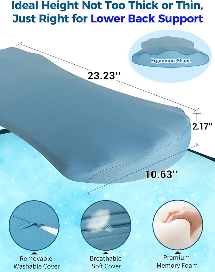 Fledano Lumbar Support Pillow for Bed – Memory Foam Lower Back Pain Relief Pillow for Sleeping, Ergonomic Lumbar Pillow for Side & Back Sleepers, Sciatica & Hip Pain Relief, Washable Cooling Cover