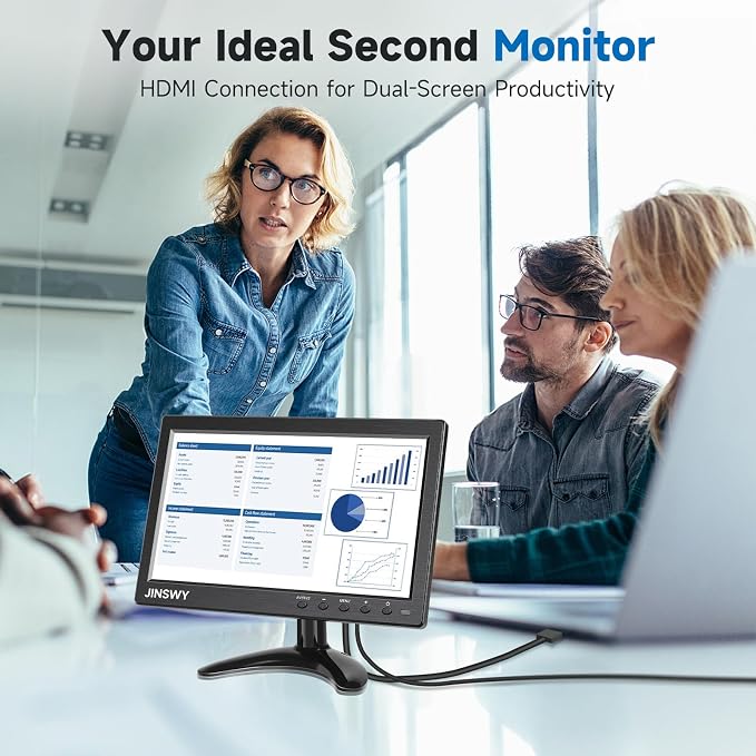 10.1" Security Monitor, 1024x600 HD Display, HDMI VGA BNC AV USB Ports, Small Monitor with Built-in Speakers & Remote Control, for CCTV Surveillance, DVR, PC, Raspberry Pi