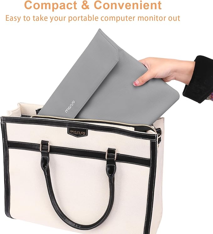 MOSISO Portable Monitor Case Sleeve 16.1 inch, Carrying Case for Most 15.6-16.1 inch Portable Travel Display Monitor Laptop, PU Leather Laptop Display Bag with Front Pocket, Gray