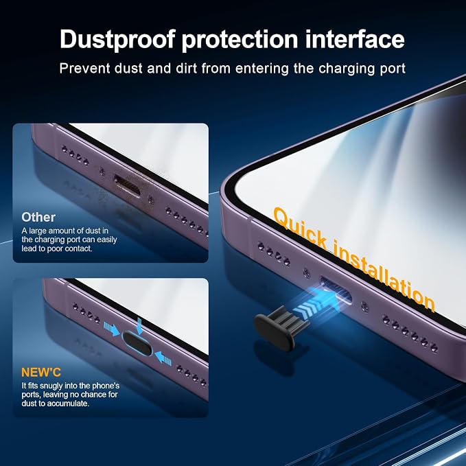 NEW'C 3x for iPhone 14 Pro Max Screen Protector (6.7 inches)+ 3x Camera Lens Protector, Sensor Protection + Dust Plug - Case Friendly Tempered Glass Film, Ultra Resistant