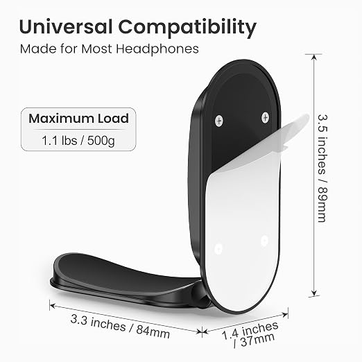 Itramax Wall Mount Headphone Hanger,Adhesive Headset Holder Under Desk,2 Pack Magnetic Headphone Monitor Stand Hook, Foldable Sticky PC Gaming Headset Earphone Clamp for AirPods Max,HyperX,Xbox-Black