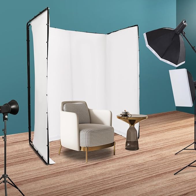 13.12 x 7.87ft Photography Backdrop Stand,Large Collapsible Screen Backdrop with Stand,Portable Photo Background Support System (Black, White)