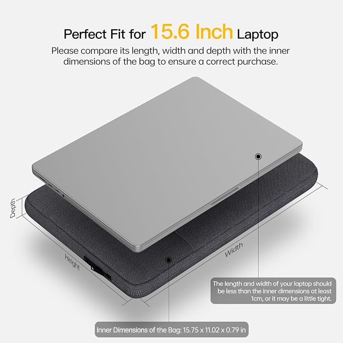 15.6-16 inch Laptop Sleeve Case for HP Omnibook 16, HP Envy X360/Pavilion 15.6/ProBook 15, Lenovo IdeaPad 15, Acer Aspire 15, Dell Inspiron 16 Plus, Samsung Galaxy, Water-Resistant Computer Bag