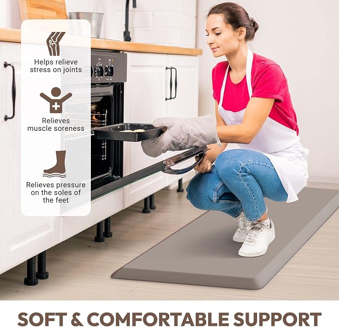 4/5 Inch Thick Kitchen Mat - Cushioned Anti Fatigue Mats for Kitchen Floor - Easy to Clean, Waterproof, Non-Slip Kitchen Rug for Sink, Office, Kitchen (22''x36'' Khaki)