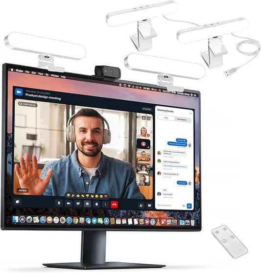 yAyusi Dual-lamp Video Conference Lighting, LED Streaming Light with Remote and Touch Control, Zoom Lighting for Computer,Webcam Laptop Monitor Ring Light for Video Calls/Zoom Meetings (White)