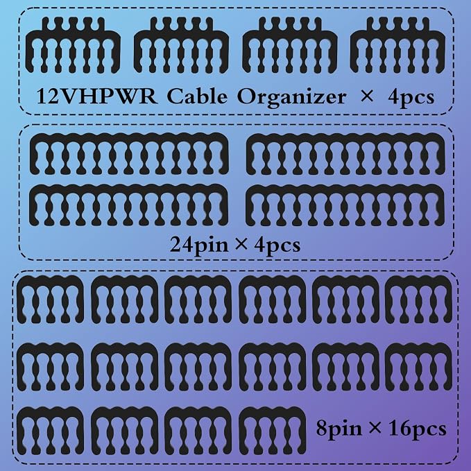 Sirlyr PC Cable Comb,PSU Cables Combs kit for Extension Cable Management 24 PCS Set 12vhpwr Cable x 4,24 pin x 4,8 pin x 16,3 mm/0.11In up to 3.5 mm/0.13 in Wire Gauge Black
